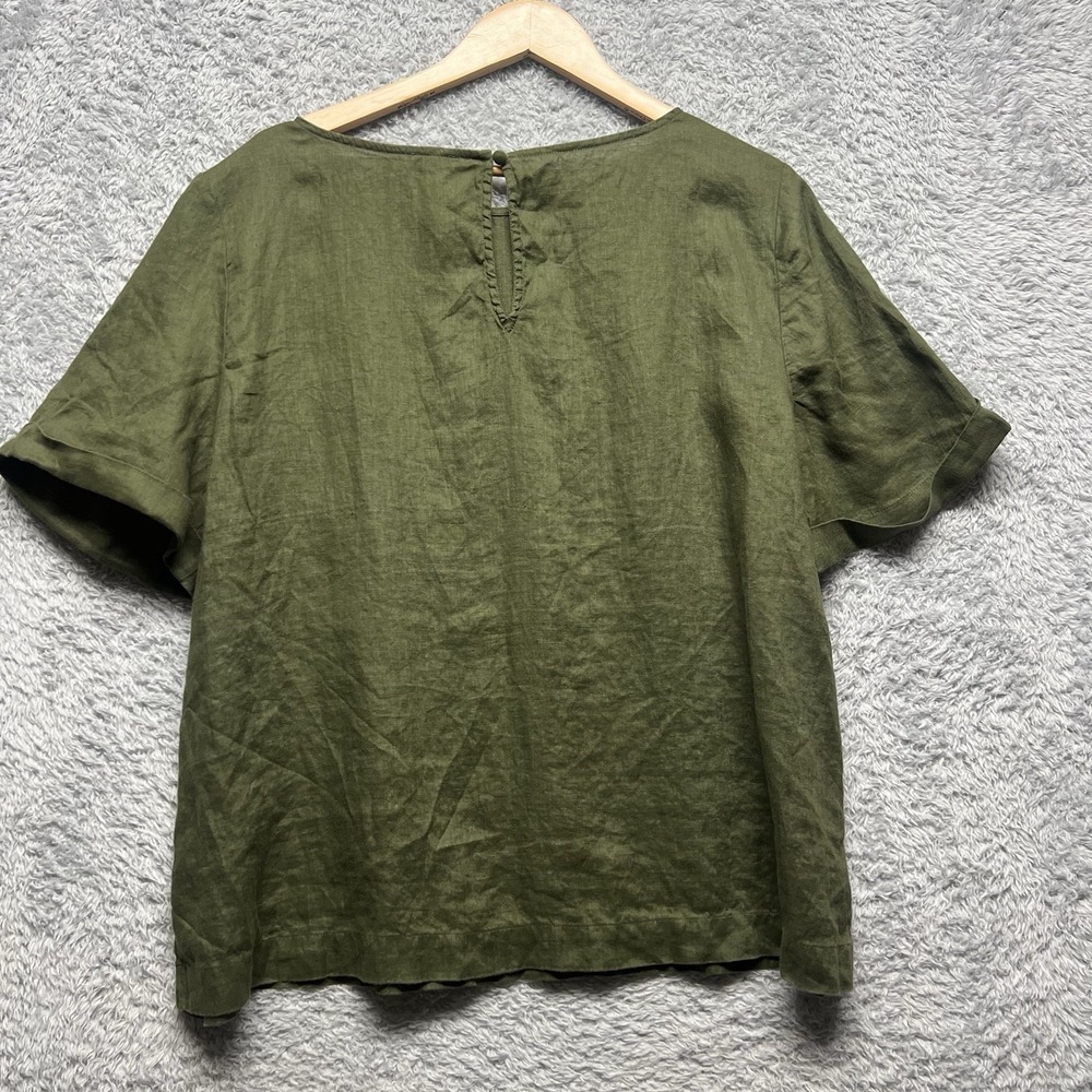 Chicos Linen Top Womens 4 US 20/22 2X Olive Green Relaxed Chest Pocket Lagenlook - Picture 5 of 9